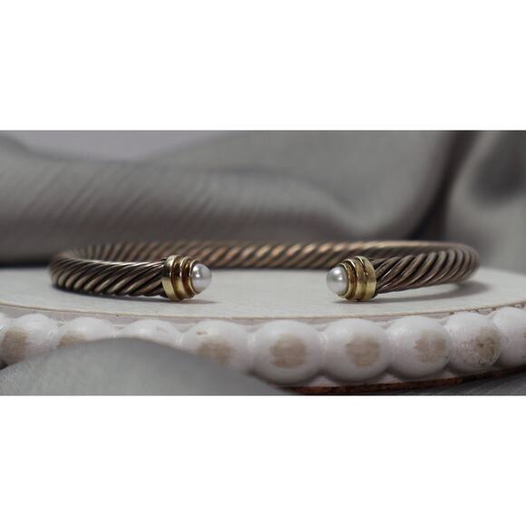 David Yurman Sterling Silver & 14k Pearl Cable Bracelet 28.62G/ 4.7mm - Picture 1 of 7